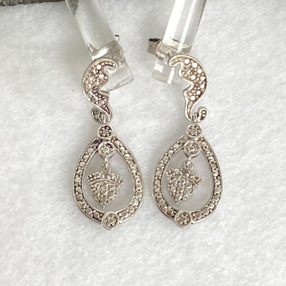Sterling Silver 925 DBJ Dee Berkley Jewelry Single Diamond Dangle Earrings - Picture 2 of 16